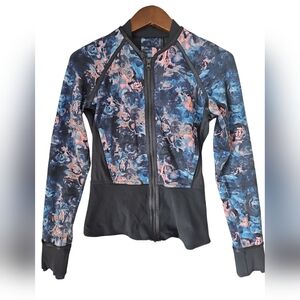 Lululemon Navy Floral Print SWEPT AWAY Zip Front Active Jacket Mesh Inset Sz‎ 4